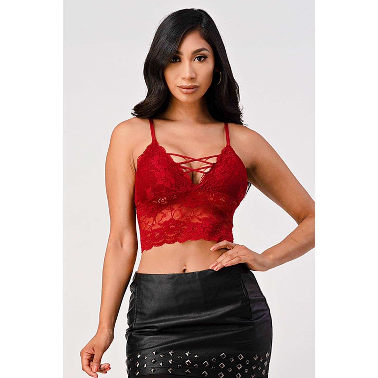 SPAGHETTI STRAP STRING DETAIL LACE CROP BRACELETTE